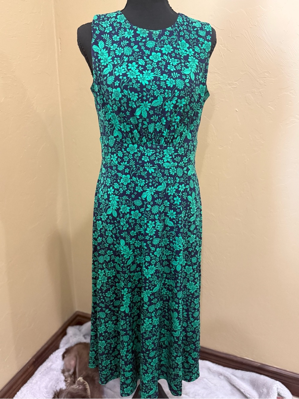 Kaileigh Navy and Teal Floral Sleeveless Midi Dress